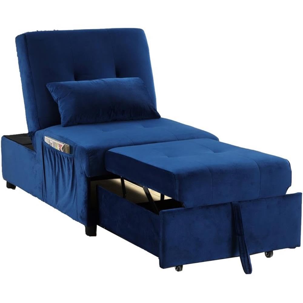 Best Master Furniture Bayani Velvet Adjustable Sleeper Lounge Chaise in Blue